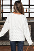 White Twisted Rib Patchwork Embroidered Loose V Neck Long Sleeve Top
