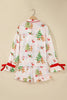Pink Abstract Christmas Print Long Sleeve Two Piece Shift Lounge Set