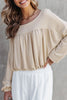 Jet Stream Textured Pleated Drop Shoulder Long Sleeve Knit Top