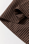 Brown Stripe V Neck Roll Up Sleeve Pocket Patched Classic Shirt