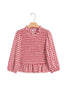Green 3/4 Sleeve Shirred Plaid Peplum Top