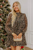 Brown Leopard Print Long Sleeve Short Shift Dress