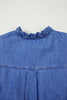 Sky Blue Mineral Wash Cap Sleeve Frilled Button Up Denim Shirt
