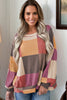Rose Red Checkered Print Textured Knit Long Sleeve Loose Top