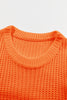 Orange Ribbed Knit Round Neck Slouchy Chunky Sweater