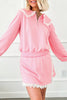 Pink Peter Pan Lace Embellished Neck Collision Sweatshirt and Skirt Two Piece Set