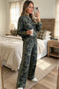 Multicolour Camouflage Patchwork Striped Detail Long Sleeve Top Casual Pants Set