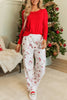 Red Solid Top and Christmas Pants Two Piece Lounge Set