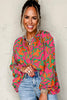 Gray Morn Floral Print Batwing Sleeve Buttoned Loose Fit Shirt