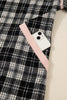 Black Plaid Polo Collar Zip up Contrast Trim Shift Long Sleeve Mini Dress