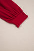 Fiery Red Collar V Neck Leopard Contrasted Trim Textured Blouse