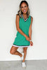 Mint Green Color Contrast Trim V Neck Shift Sleeveless Mini Dress
