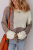 Dark Khaki Color Block Back Tie Drop Shoulder Loose Sweater