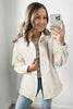 White Solid Color Quilted Sherpa Patchwork Button Up Shacket