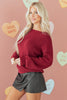 Red Dahlia Ribbed Knit Ribbon Knot Backless Drop Shoulder Sweater