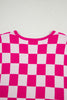 Rose Check Pattern Cap Sleeve Knitted Sweater
