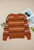 Brown Stripe Striped Ribbed Edge Drop Shoulder Sweater