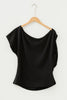 Coffee Plus Size Solid Color Asymmetric Neck Short Sleeve Blouse