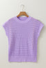 Lavendula Pointelle knit Ribbed Trim Short Sleeve Sweater