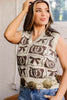 Brown Western Horseshoe Bow Printed V Neck Loose Sweater Vest