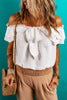 White Off Shoulder Ruffle Knotted Detail Swiss Dot Blouse