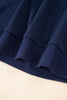 Dirty blue Varsity Striped Detail Crewneck Pullover Elastic Sweatpants 2pcs Outfit