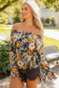 Blue Floral Off Shoulder Bell Sleeve Smocked Peplum Top