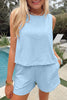 Pink Stitched Detail Loose Tank Top Cotton 2pcs Short Set