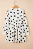 White Polka Dot Printed Long Sleeve Flared Mini Dress