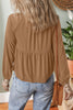 Cinnamon Smocked Bust Buttoned Split V Neck Flow Fit Blouse