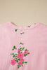 Pink Notched Neck Flutter Short Sleeve Floral Print Maxi Dress