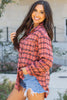 Red Plaid Long Sleeeve Side Split Distressed Hem Shirt