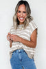 Parchment Side Slits Crewneck Short Sleeve Sweater Tee