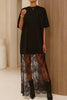 Red Sandalwood Floral Patchwork Short Sleeve T Shirt Loose Maxi Dress