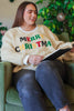 White MERRY CHRISTMAS Multicolor Embroidered Sherpa Pullover Sweatshirt