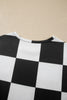 Red Checkerboard Plaid Long Sleeve Solid Color Shorts 2pcs Set