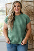 Mist Green Plus Size Solid Color Textured Knit Short Sleeve Sweater