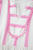 Pink Stripe Ricrac Trim Notched Neck Half Sleeve Vacation Dress
