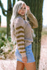 Smoke Gray Striped Plaid Patchwork Waffle Knit Turtleneck Sweater