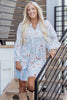 Brown Floral Print Tie Neck 3/4 Sleeve Mini Dress
