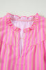 Pink Stripe Split Neck Ruffled Summer Blouse