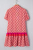 Orange Geometric Floral Print Color Block Trim Button Front Ruffle Hem Dress
