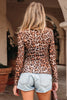 Brown Leopard Mock Neck Long Sleeve Mesh Top