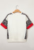 Beige Leopard Block Patchwork Uneven Hem Short Sleeve Top