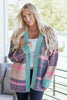 Multicolour Color Block Striped Side Slit Open Front Cardigan