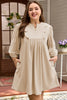 Parchment Notched Neck Scallop Detail Plus Size Mini Dress
