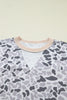 Gray Camouflage Print Twisted Ribbed Patchwork Casual T Shirt