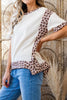 White Ribbed Leopard Patchwork Uneven Hem T Shirt