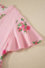 Pink Notched Neck Flutter Short Sleeve Floral Print Maxi Dress