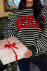 Black Stripe Contrast MERRY Letter Christmas Print Drop Shoulder Sweatshirt